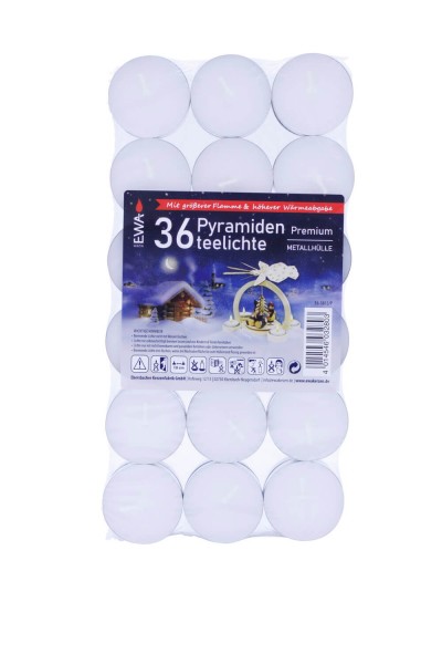 EWA pyramid tea lights in metal case, 36 pieces, by Ebersbacher Kerzenfabrik GmbH