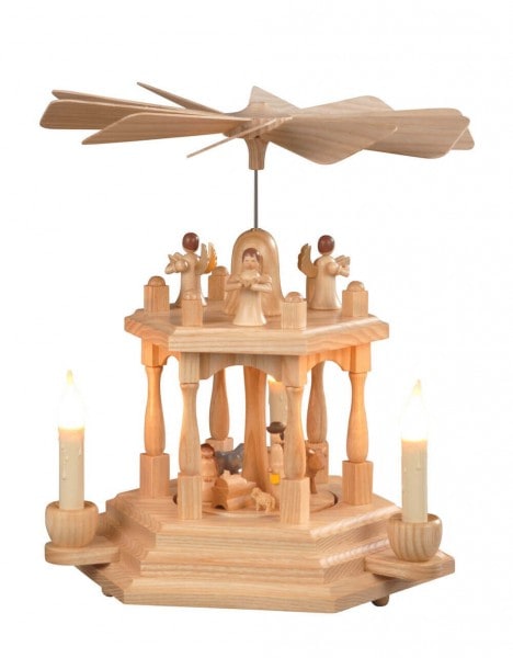 Christmas pyramid Holy Family, 2-storey, 29 cm, electric by Albin Preißler