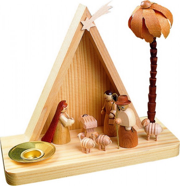 Pedestal board candle holder nativity scene, 13 cm by Richard Glässer