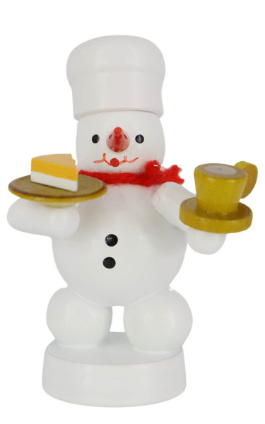 Schneemann Bäcker mit Kaffee und Kuchen, farbig, 8 cm von Volker Zenker_1