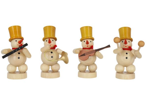 Snowman band with oboe, French horn, maracas rattle, guitar, natural, 8 cm by Ralf Zenker