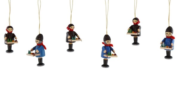 Christmas tree decoration Striezelkinder, 3 pairs, 6 cm, colored by Knuth Neuber