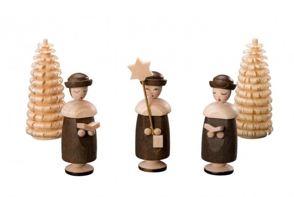 Kurrendefiguren with hat, 3 pieces and 2 Ringelbäumchen, nature by Albin Preißler