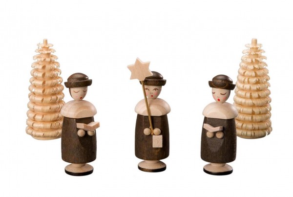 Kurrendefiguren with hat, 3 pieces and 2 Ringelbäumchen, nature from Albin Preißler