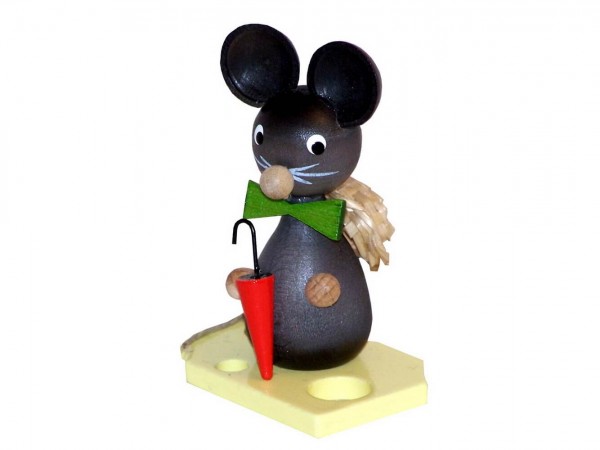 Mäusekind mit Regenschirm und Hut, 7 cm von Volker Zenker aus Seiffen