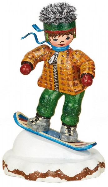 German Figurine - Winter Kid snowboarder, 8 cm, Hubrig Volkskunst GmbH Zschorlau/ Erzgebirge
