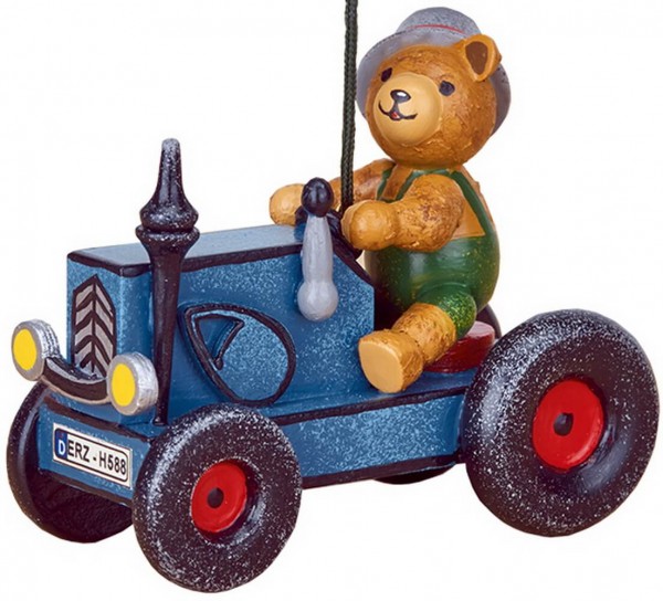 Christmas tree decorations & Ornaments Tractor with Teddy, 8 cm from Hubrig Volkskunst Zschorlau/ Erzgebirge