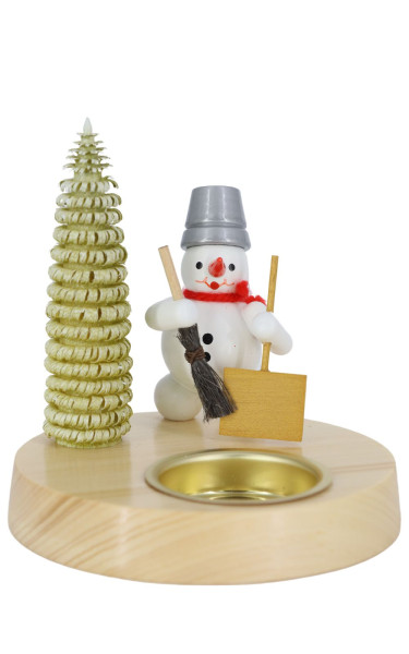 Candle holder for tea lights with snowman, shovel and broom, 10 cm, colored by Ralf Zenker