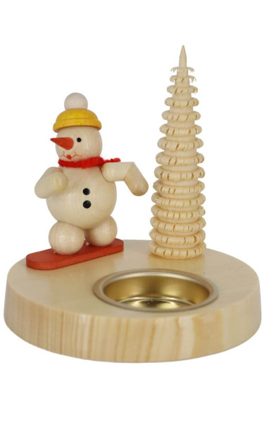 Candle holder for tea lights with snowman on snowboard, natural, 10 cm by Ralf Zenker