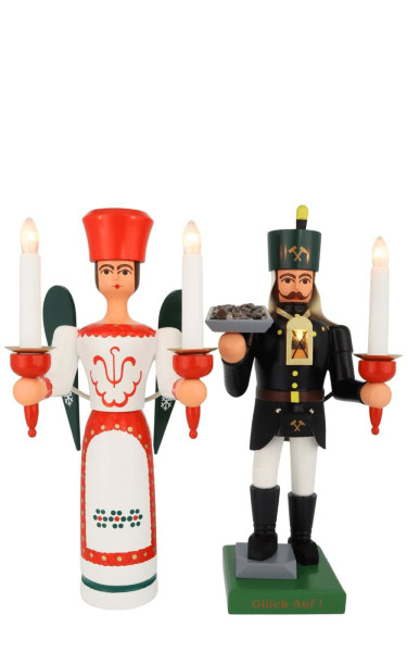 Engel und Bergmann, 34 cm mit Erzschale und Brustlampe, elektrisch beleuchtet von SEIFFEN.COM_3