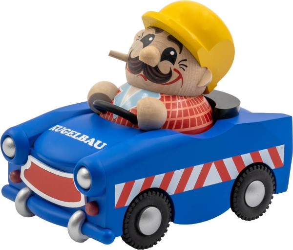 Smoking man yearly figure 2023 - Construction worker in the Trabi of Seiffener Volkskunst eG