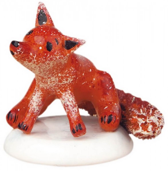 German Figurine - Winter Kid fox set, 4 pieces, 3 cm, Hubrig Volkskunst GmbH Zschorlau/ Erzgebirge
