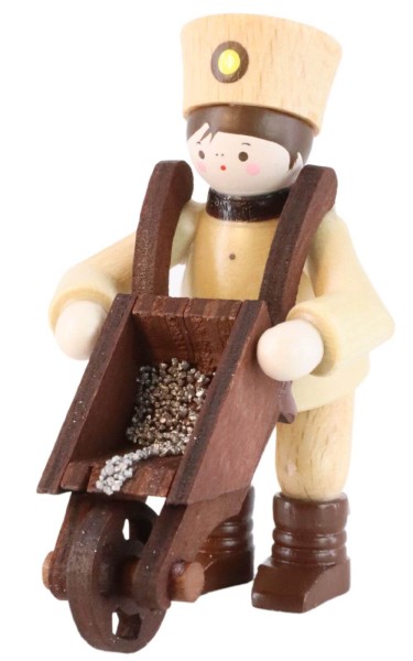 Miniature miner with wheelbarrow by Romy Thiel