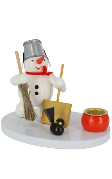 Candle holder snowman with broom, colored, 8 cm by Ralf Zenker