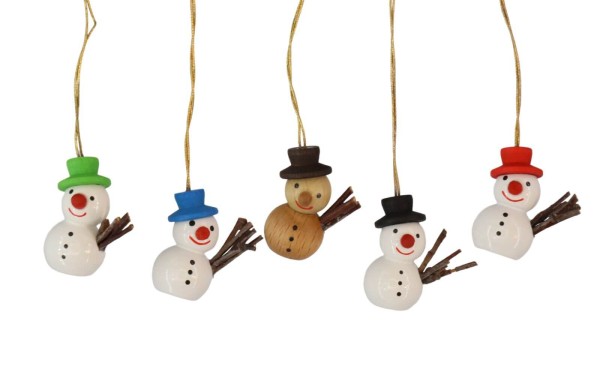 Christmas tree decorations snowmen, 5 - pieces, 4 cm by SEIFFEN.COM
