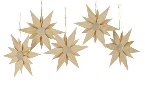 Christmas Tree Decoration & Ornament Wooden Stars, 5 pieces
