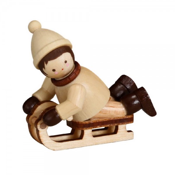 German Wooden Figurin Luger lying, mini - nature, 4 cm, Romy Thiel Deutschneudorf/ Erzgebirge