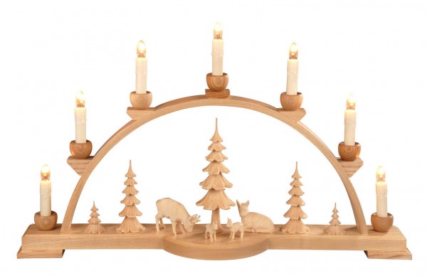 Candle arch with carved deer group, nature, 60 cm, electrically illuminated by Albin Preißler_pic1