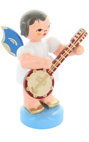 Christmas angel with banjo and blue wings by Figurenland Uhlig