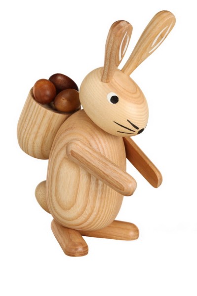 Osterhase mit Eierkorb, natur, 18 cm 