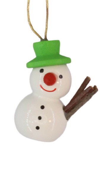 Christmas tree decoration snowman with green hat, 3 cm by SEIFFEN.COM