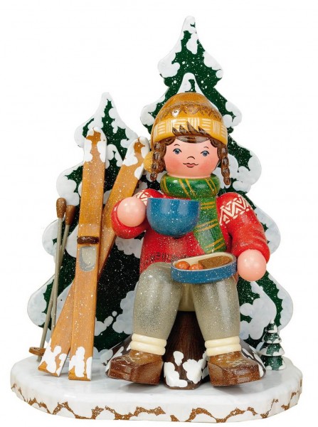 German Incense Smoker German Figurines - Winter Kid with ski, 20 cm, Hubrig Volkskunst GmbH Zschorlau/ Erzgebirge