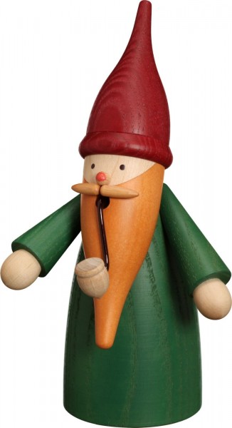 German Incense Smoker Gnome, green, 16 cm, Seiffener Volkskunst eG Seiffen/ Erzgebirge