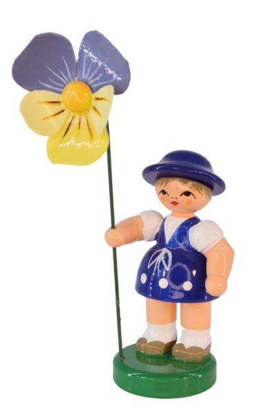 Flower girl Steffi with blue-yellow flower, 9 cm by Figurenland Uhlig GmbH