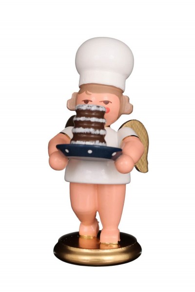 German Christmas Angel, bakerangel with pyramid cake, 7,5 cm, Christian Ulbricht GmbH & Co KG Seiffen/ Erzgebirge