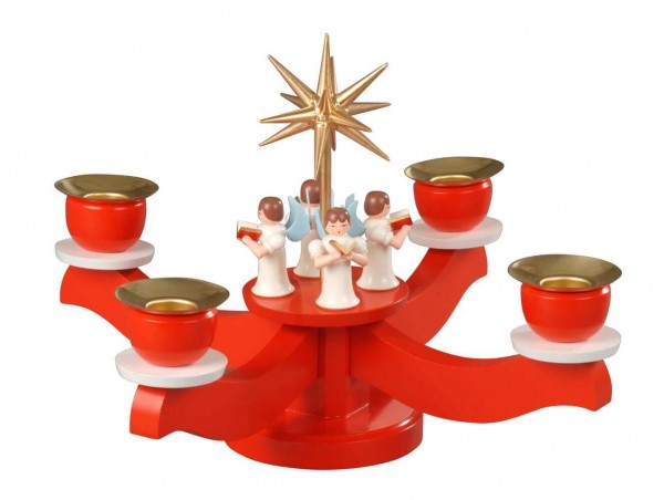 Adventsleuchter mit 4 stehenden Weihnachtsengeln, rot von Albin Preißler