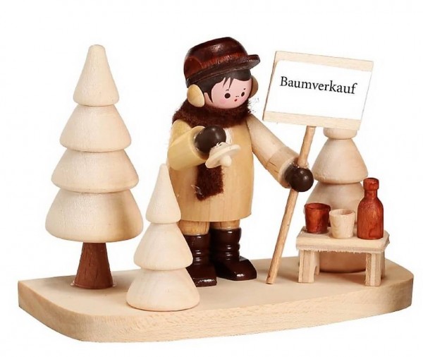 German Wooden Figurin Baumverkauf, nature, 6 cm, Romy Thiel Deutschneudorf/ Erzgebirge