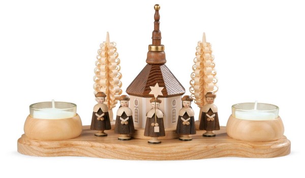 Weihnachtskerzenhalter Seiffener Kirche mit Kurrende für Teelichter, natur von Müller Kleinkunst aus dem Erzgebirge