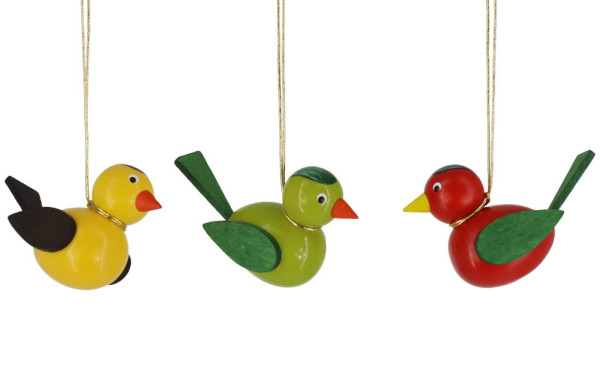 Hanging birds, 3 pieces, red/yellow/green by SEIFFEN.COM