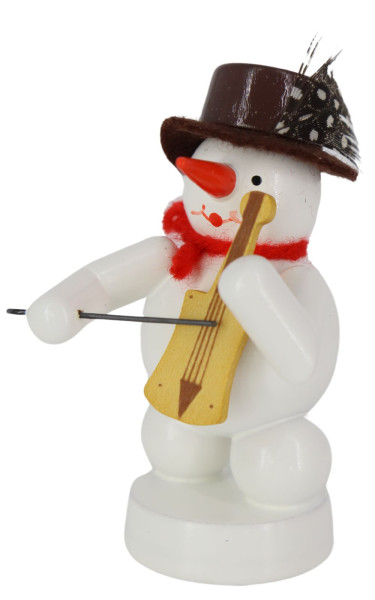 Schneemann Musikant mit Fiedel, farbig, 8 cm von Volker Zenker