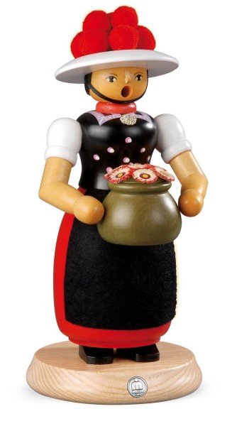 Smoking man Black Forest girl made of wood by Müller Kleinkunst from Seiffen