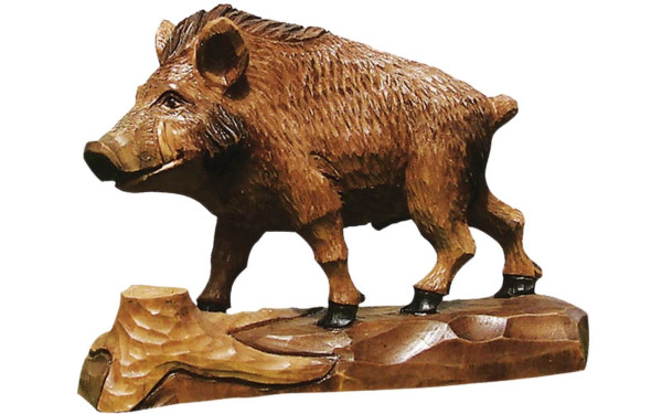 Wild boar, carved and stained, 20 cm by Schnitzkunst from the Ore Mountains
