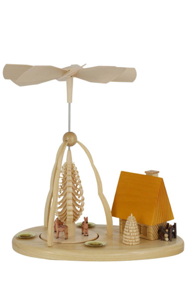 Christmas pyramid with deer and smokehouse, 23 cm, natural by Ralf Zenker_1