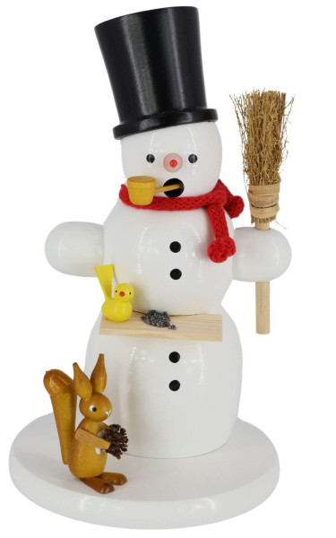 Smoking man snowman with squirrel, 18 cm by Volker Zenker_1
