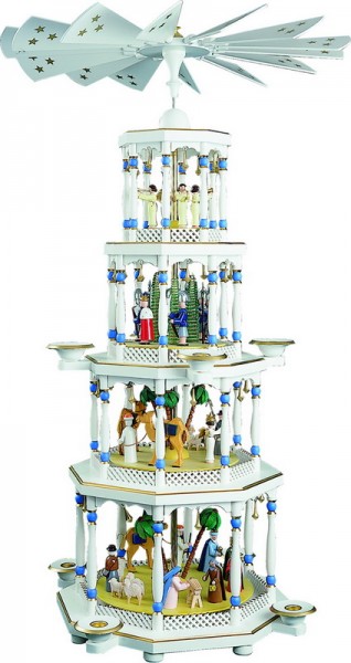 Weihnachtspyramide Christi Geburt, 4 - stöckig, weiß von Richard Glässer_1