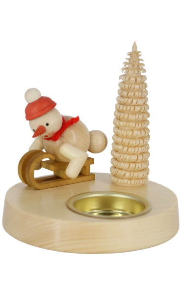 Candle holder for tea lights with snowman on sledge, natural, 10 cm by Ralf Zenker