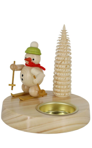 Candle holder for tea lights with snowman on skis, natural, 10 cm by Ralf Zenker