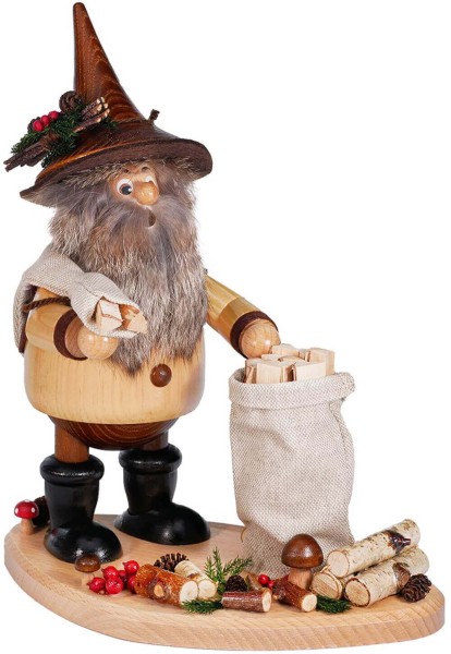 Smoking man gnome branch collector, 26 cm by DWU Drechselwerkstatt Uhlig