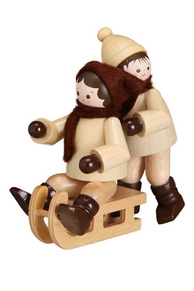 German Wooden Figurin Winterchild Doppeldecker, nature, 6 cm, Romy Thiel Deutschneudorf/ Erzgebirge