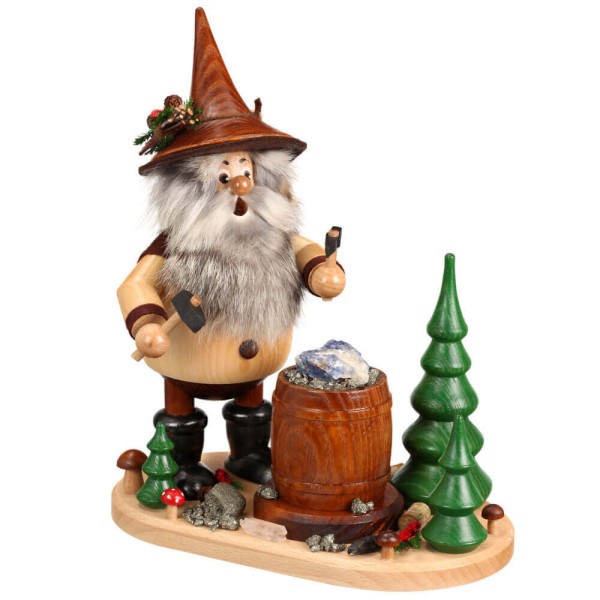 Smoking man gnome prospector, 26 cm by DWU Drechselwerkstatt Uhlig