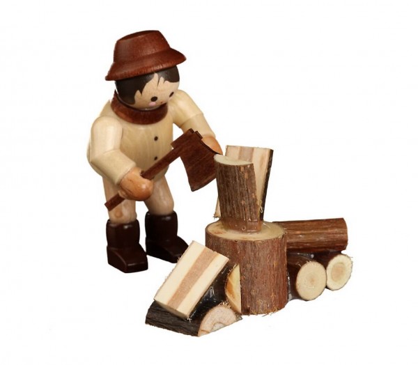German Wooden Figurin Lumberjack, mini - nature, 4 cm, Romy Thiel Deutschneudorf/ Erzgebirge