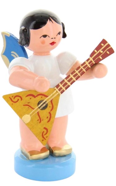 Weihnachtsengel mit Balalaika und blauen Flügeln von Figurenland Uhlig