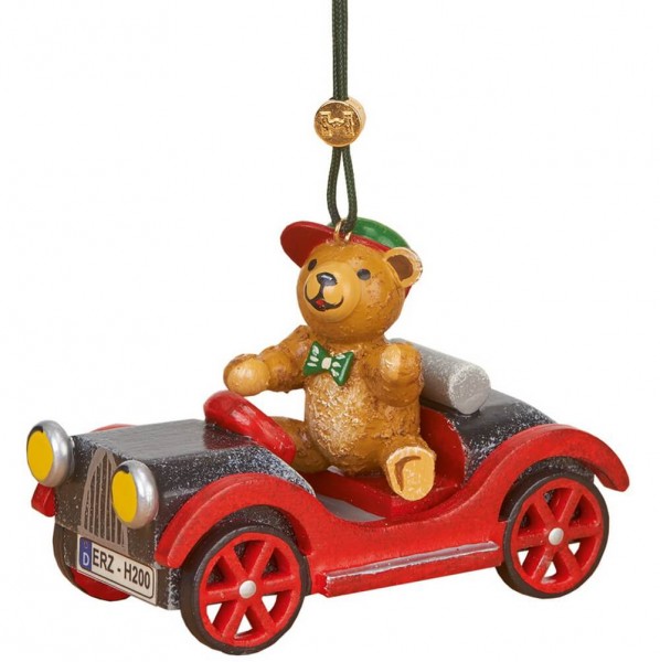 Christmas tree decorations & Ornaments Car with Teddy, 10 cm, Hubrig Volkskunst GmbH Zschorlau/ Erzgebirge