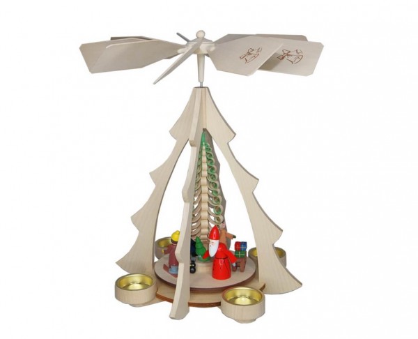 Teelichtpyramide mit Weihnachtsmann, 33 cm von Volker Zenker aus Seiffen