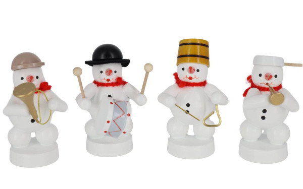 Miniature snowman band with tuba, fanfare, triangle, timpani, 8 cm, colored by Ralf Zenker