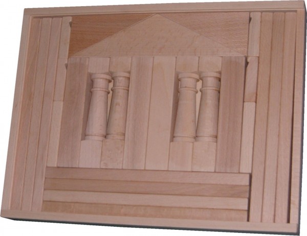 Wooden Construction Kit Domizil IV, 27 Wooden bricks, 37,5 x 28,5 x 4,5 cm, Spielalter ab 1 Jahr, Erzgebirgische Holzspielwaren Ebert GmbH Olbernhau/ Erzgebirge